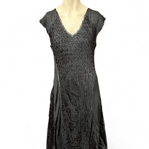 Black Komarov V-neck midi dress with ruffle detailing